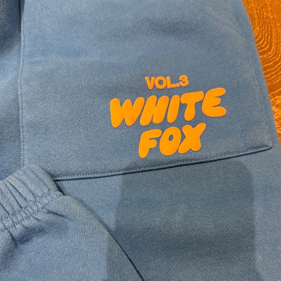 White Fox Boutique Blue Sweatpants with Orange Logo - Picture 2 of 3